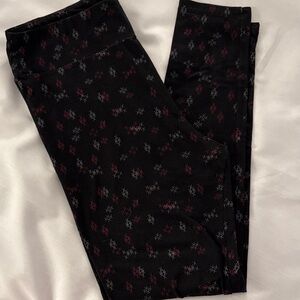 LuLaRoe Black Leggings with Red and Gray Micro-Print